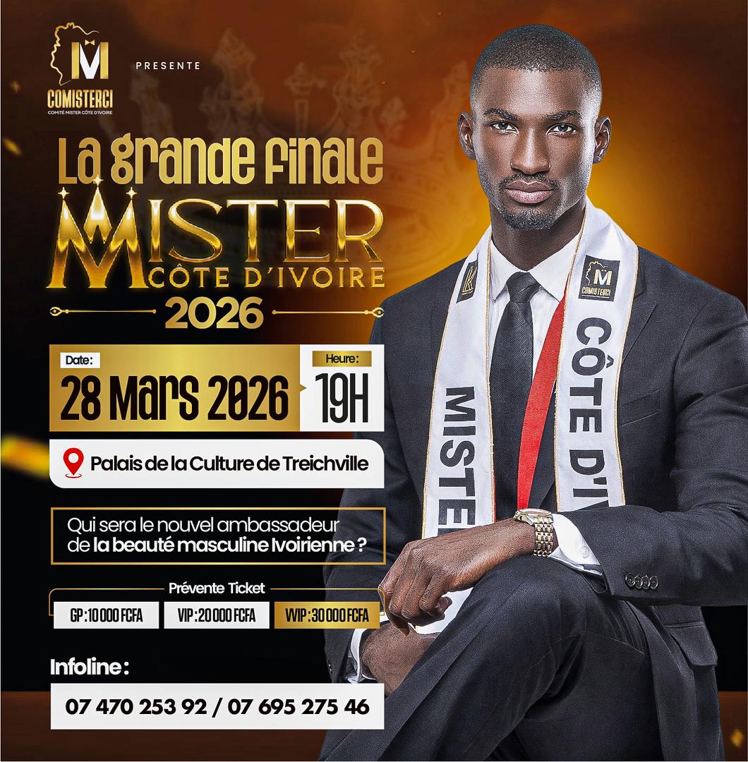 Mister Côte d’Ivoire 2026 : finale le 28 mars à Abidjan avec 26 candidats en compétition